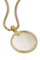 Elements® Disc Pendant in 18K Yellow Gold with Mother of Pearl and Pavé Diamond Rim